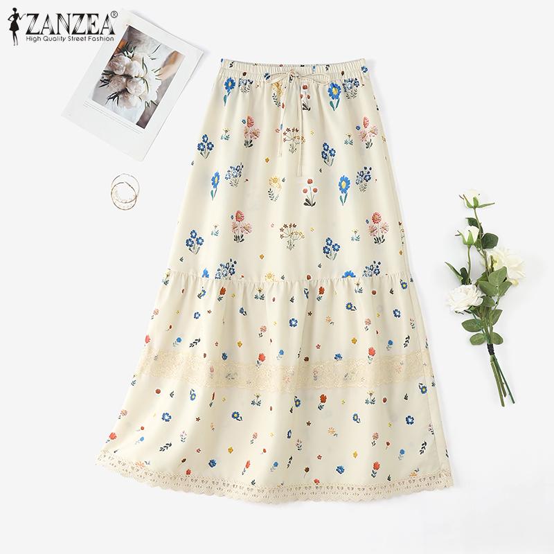 ZANZEA Women Casual Elastic Waist Loose Floral Long Skirts