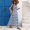 2026 Women's Summer Beach Halter Print Long Dress - Backless, Sleeveless, and Perfect for Vacation.