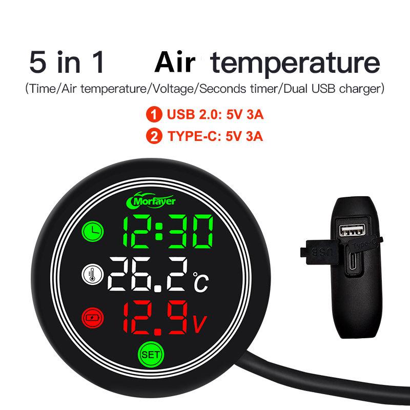 

Motorcycle painel digital moto universal temperature clock Mini full screen thermometer 5 in 1 Touch screen USB Type-C meter