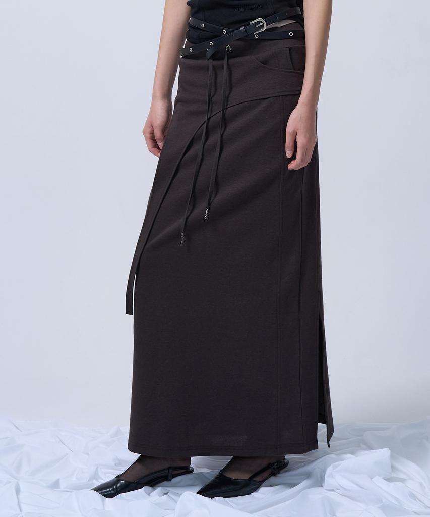 G Museum Cut-Out Maxi Long Skirt (Deep Brown)