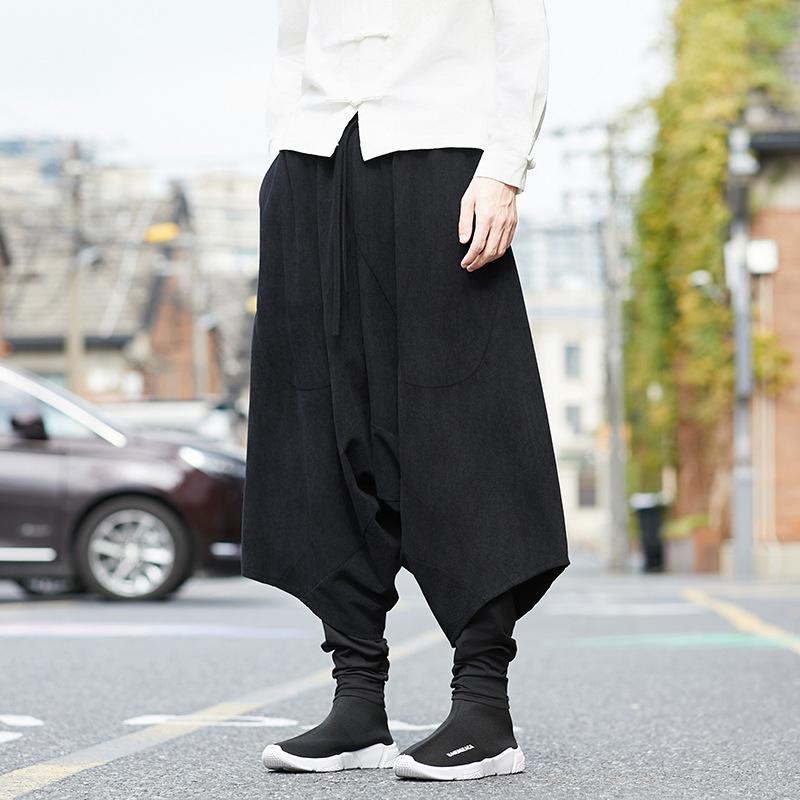 

Новые модные мужские вельветовые двухслойные теплые повседневные брюки большого размера однотонные в китайском стиле M чёрный