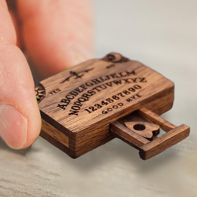 Mini Ouija Board Game Wooden Ouija Board Alphabet Vintage with Planchette Miniature Board Divination Tools for Desk Decoration