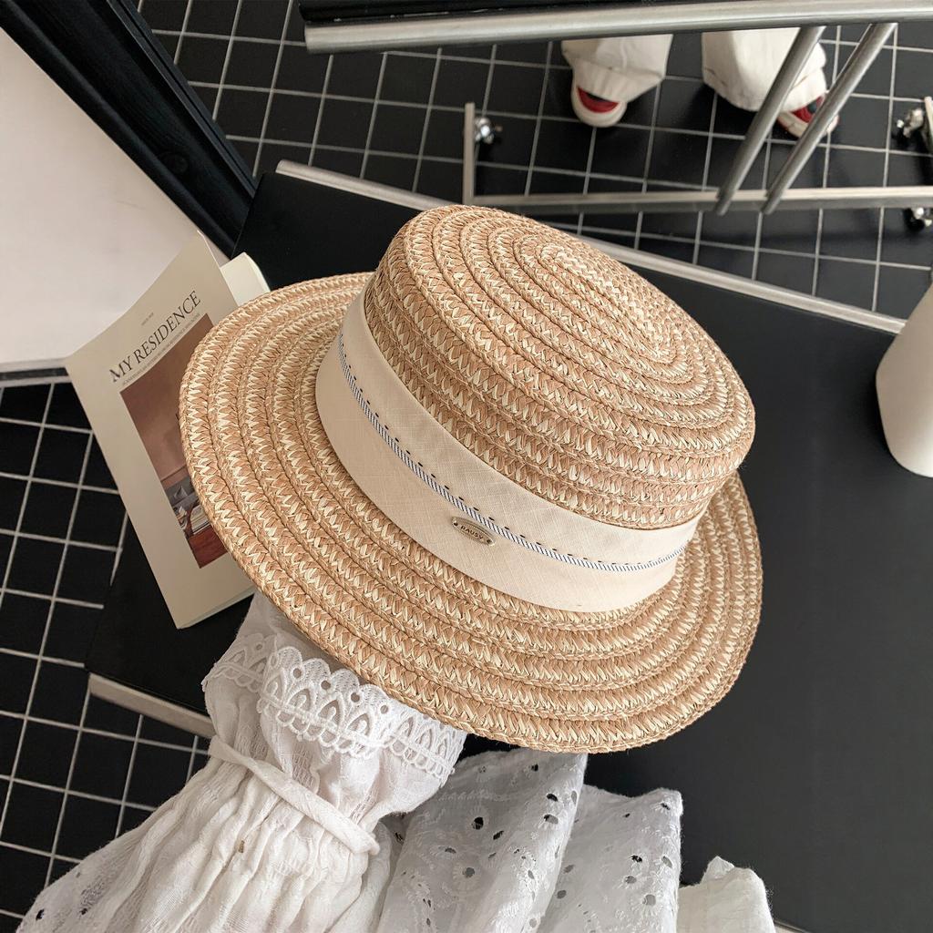 French retro flat top straw hat women's summer seaside beach vacation sun hat sunshade sun protection hat straw top hat