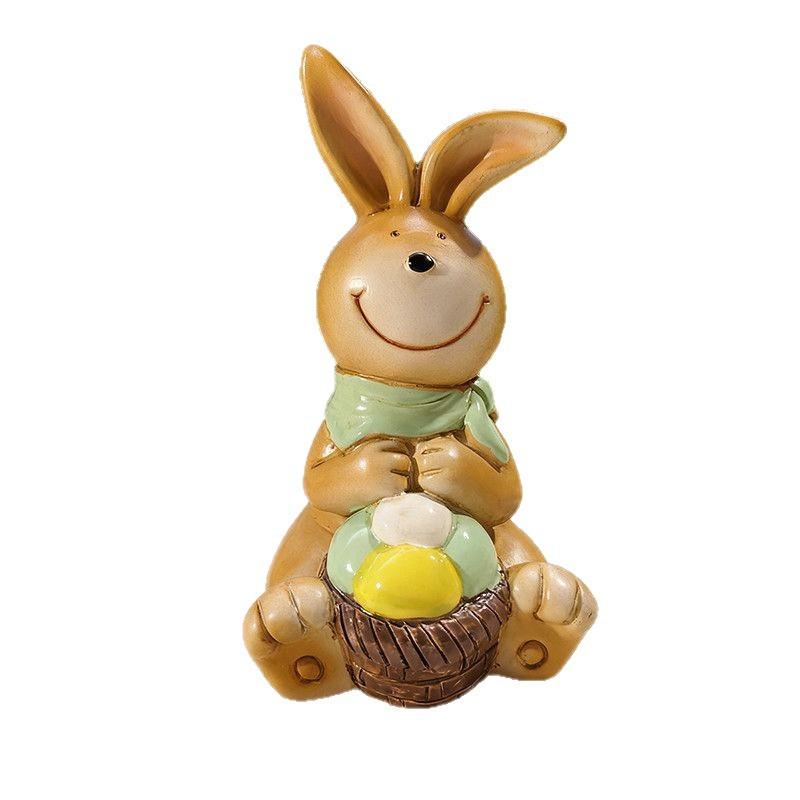 The retro brown rabbit statue decoration ornament with eggs is suitable for Easter home garden desktop decoration.