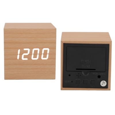 Portable Large Display LED Wood Clock Square Shape Wooden Alarm Clock Smart LED Clock Home Decoration