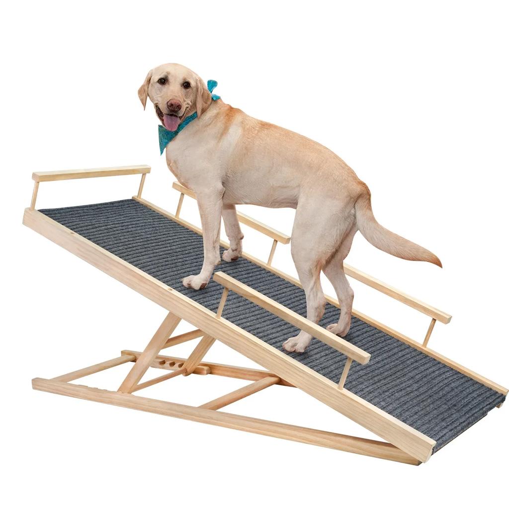 Portable Wooden Folding Pet Ramp Adjustable Non-Slip Dog and Cat Ladder Safe Access for Couch Bed or Car Durable Pet Ramps