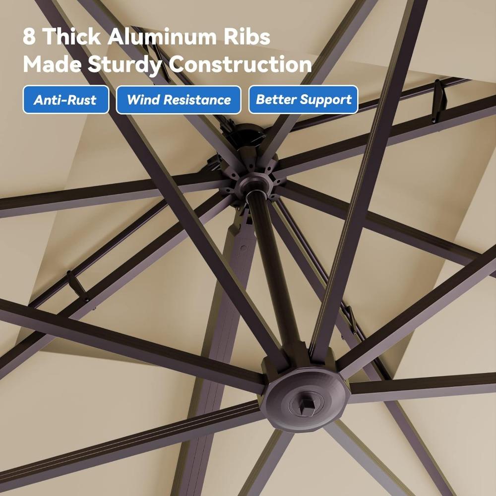 10x13FT Cantilever Outdoor Patio Umbrellas, Double Top Large Rectangle Umbrella, Heavy Duty 360° Outdoor Sun Shade Umbrella