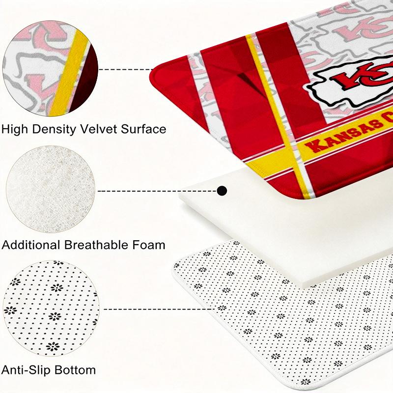Kansas City Chiefs Flannel Kitchen Mat Christmas Soft Area Rug Non Slip Floor Carpet Home Decoration