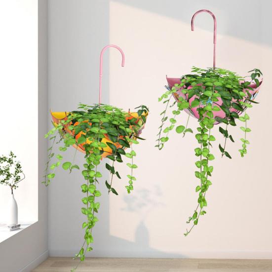 Metallparaply Hängande Planterare Paraplyformad Räcke Blomkruka Gårdsväggmonterad Planterare för Trädgård uteplats Veranda Fönsterbräda Dekor