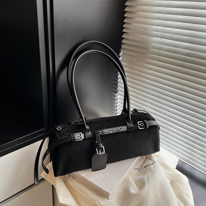 Vintage niche suede handbag bowling bag women's new casual underarm bag popular shoulder bag