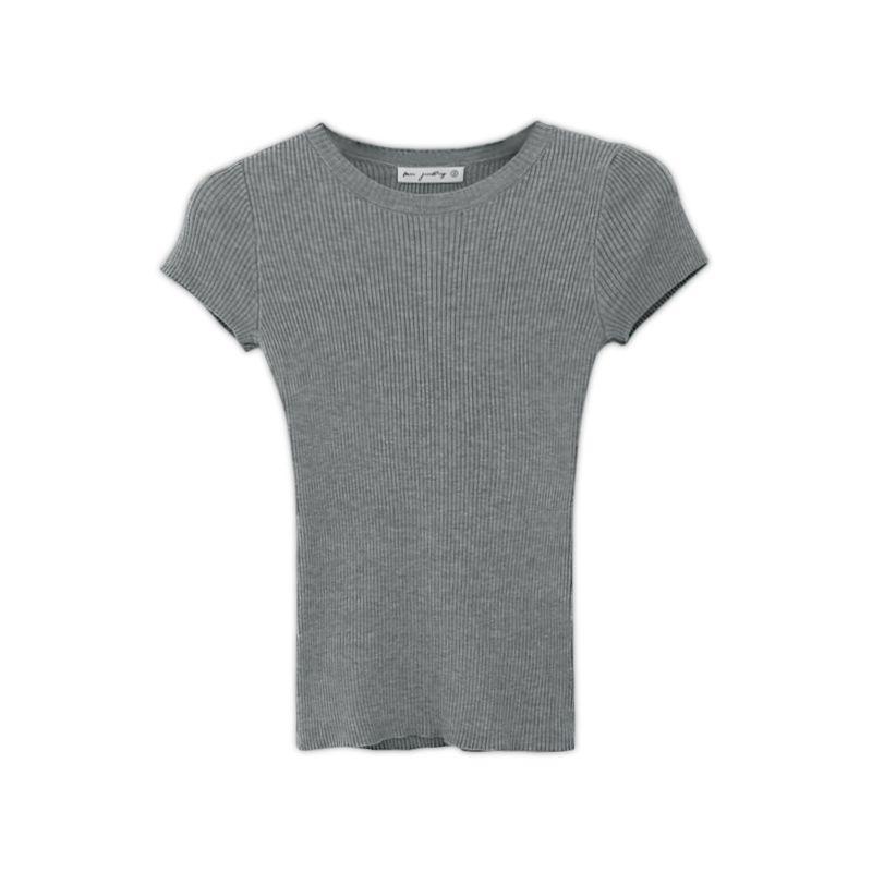 Kumikumi Simple Basic Round Neck Pure Color Short Sleeve T-shirt Female Summer All-Matching Slim Fit Slimming Shoulder Tops