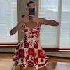 Robe à bretelles fines imprimée pour femme - Mode Vacances Début de Printemps, Détail en Dentelle