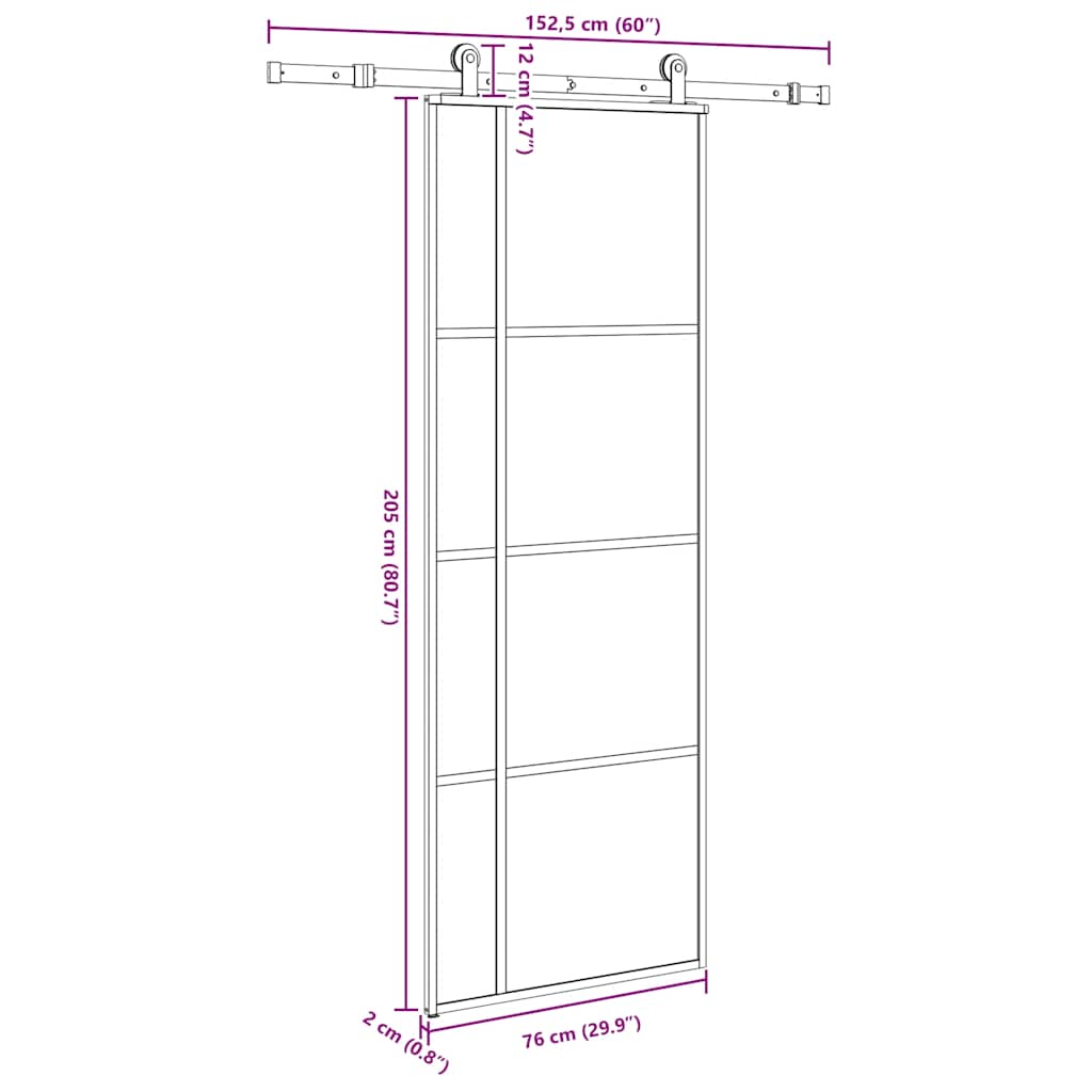 Vidaxl Sliding Door With Hardware, Esg Glass And Aluminium, 76X205 Cm