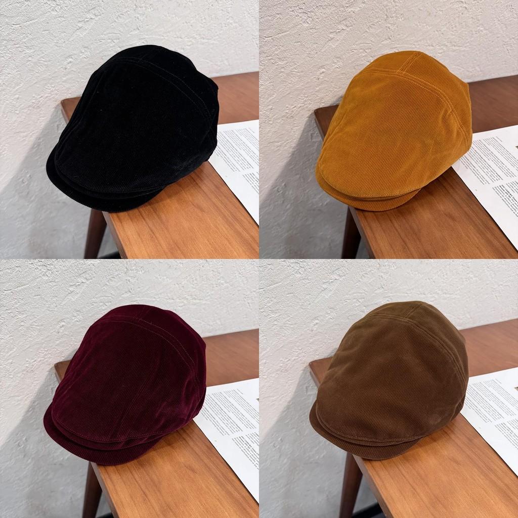 Classic Solid Corduroy Color Beret Cap With Warmth Sunshade For Winter Gift