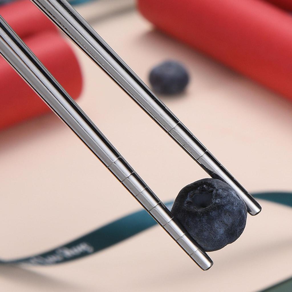 Set de Bețișoare din Oțel Inoxidabil, 5 Perechi, Reutilizabile, Ușoare, Metalice, Japoneze, Chinezești, Coreene, Anti-alunecare, Sigure pentru Mașina de Spălat Vase