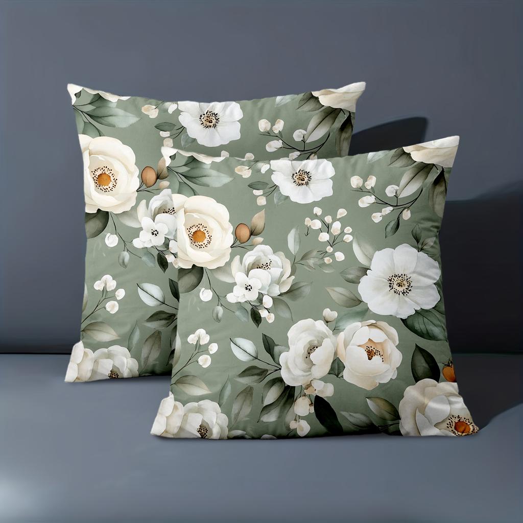 1 Pieces Floral Green Pillow Covers With White Flowers Polyester pillowcase, sofa decorative cushion cov Headboard Pillow