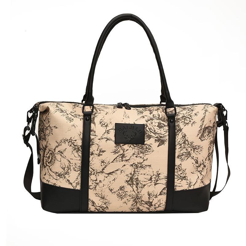 Women's Fashionable and Atmospheric Pattern Contrasting Color Handheld Travel Bag Large Capacity Lever Storage Bag