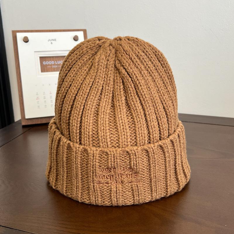 Letter Embroidered Knitted Hat for Women Autumn and Winter Warm Woolen Hat Without Tying The Head and Showing A Small Face  Cold Hat for Men