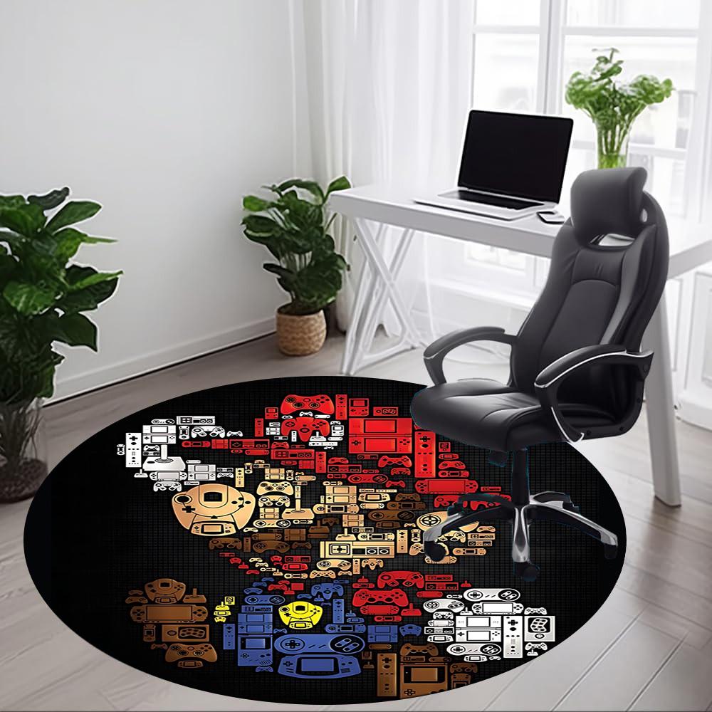 1pc Mario Gamer Console Office Round Area Rug, Indoor Mat Suitable For Office, Under Office Chairs Bedroom Living Room Home Decor, Room Deco