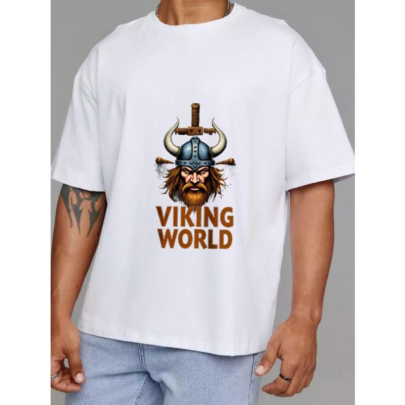 Viking Welt T-Shirt Weiß Wikinger Krieger Helm und Schwert Grafikdruck für Freizeitkleidung