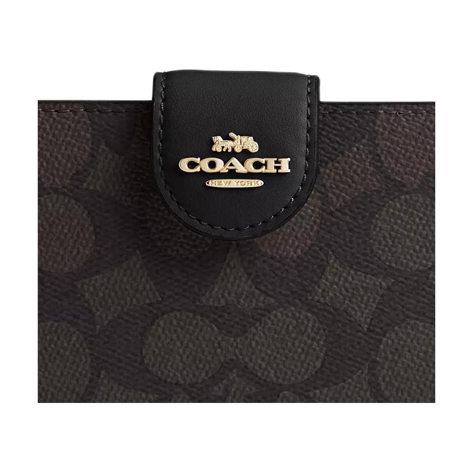 New COACH SignatureCanvas High Quality Leather Wallet Medium Size Women's Walnut Wood With Black Accents CW786-IMXAQ
