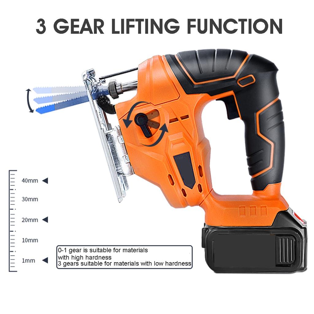 3000PM Cordless Jigsaw Adjustable Woodworking Electric Jig Saw Power Tool with 6000Mah Battery
