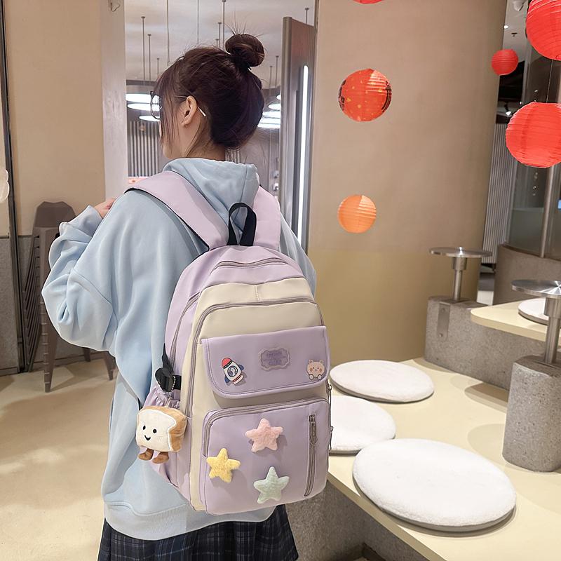 Color Block Campus Schoolbag Student Large Capacity Lightweight Backpack for Girls