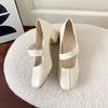 Silver Korean Small Square Head Spring and Autumn New Mary Jane Soft Leather Soft Sole Comfortable Thick Heel Fashion Single Shoes Women