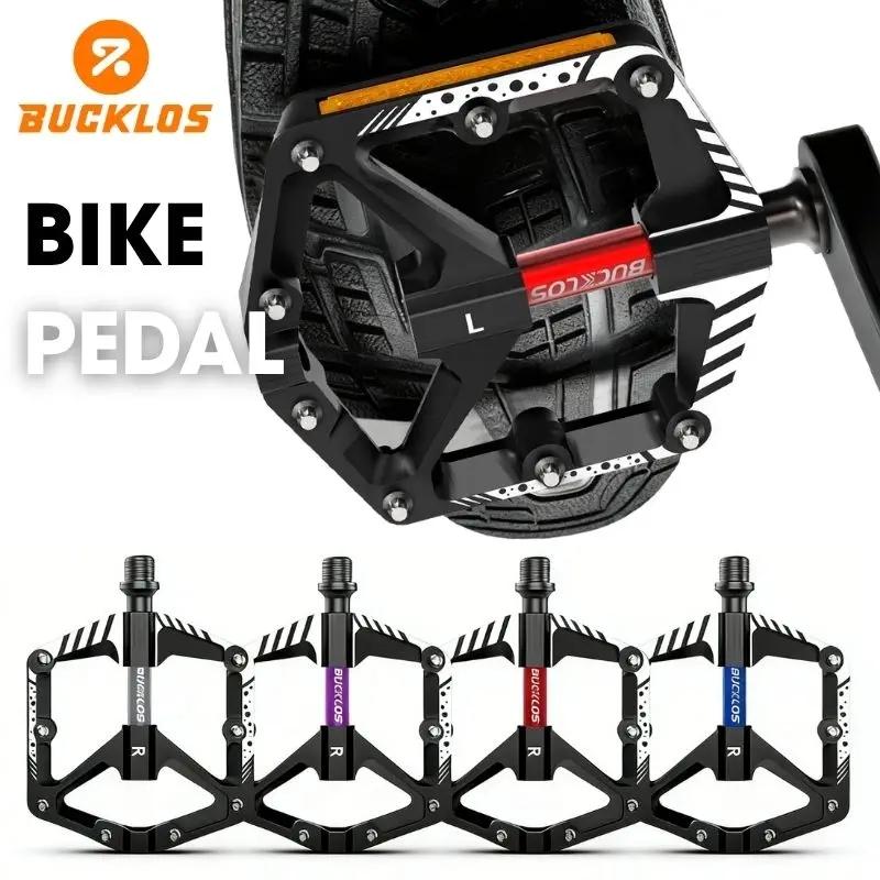 BUCKLOS Mountain Bike Pedals MTB Non-Slip Platform Pedals with Reflectors DU Bearings 9/16" Pedal Aluminum Alloy Bicycle Parts