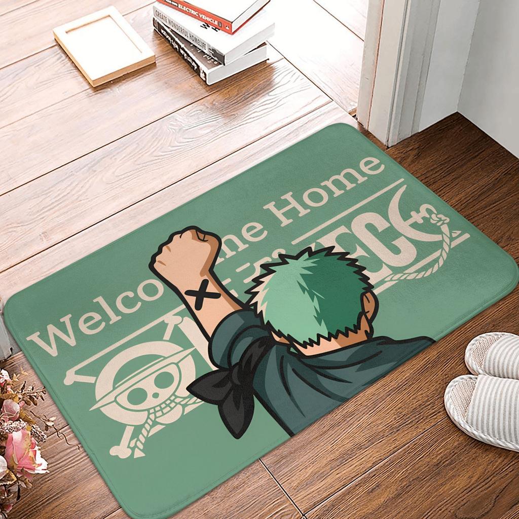 Anime One Piece Front Door Mat Anti-Slip Outdoor Absorbent Straw Hat Pirates Luffy Doormat Garden Garage Entrance Rug Carpet