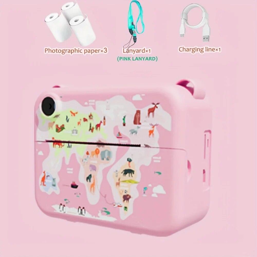 Камера с печатью для детей, детская камера с 2-дюймовым экраном для мальчиков с 3 печатными бумагами, подарок на день рождения, цифровая HD-видеокамера, мгновенная камера, игрушки розовый