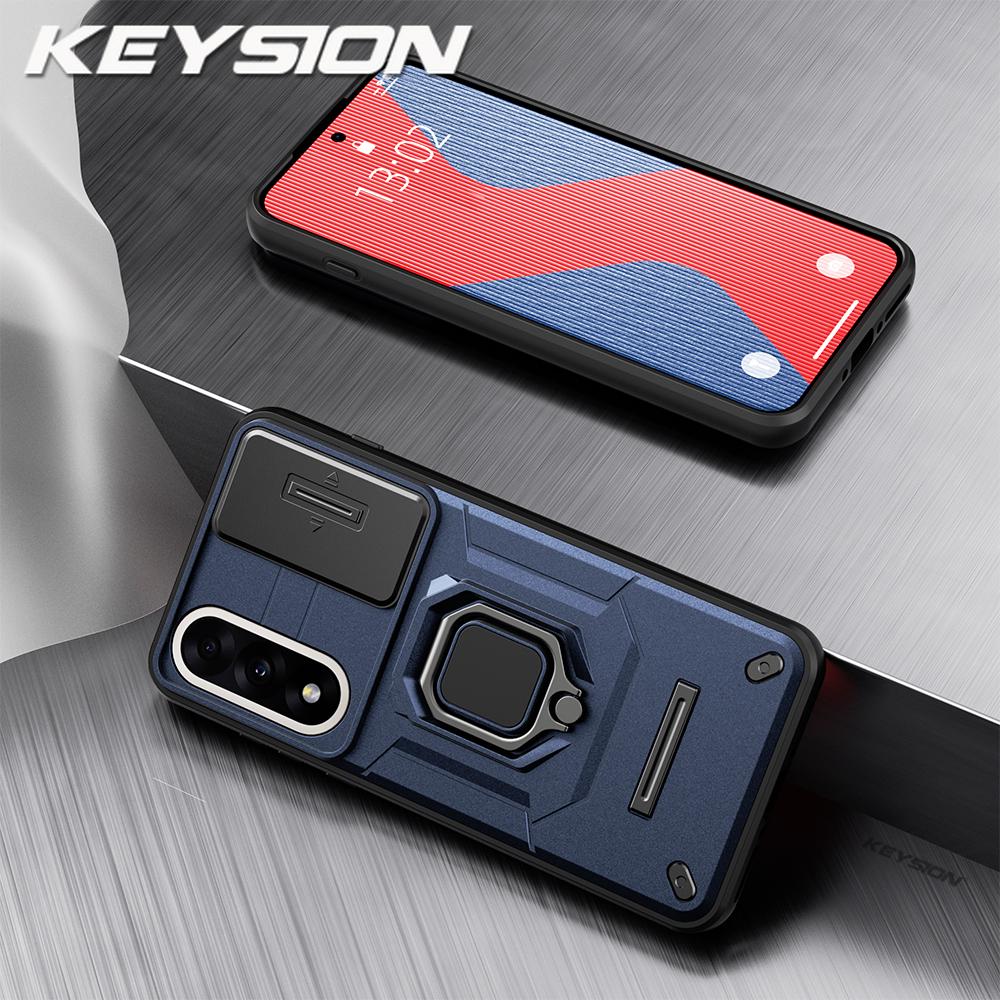 KEYSION Shockproof Case for OnePlus Nord 5 5G Slide Camera Lens Protection Metal Ring Stand Phone Cover for One Plus 1+ Nord 5