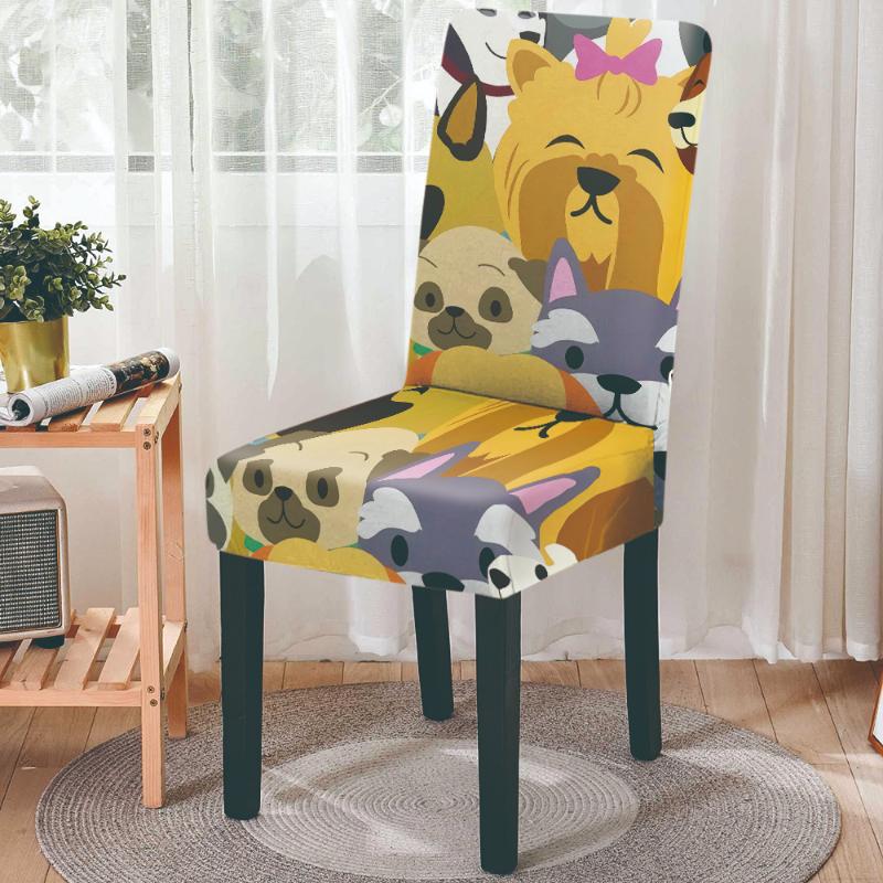 Süßes Haustier-Hundekatze-Muster, Cartoon-Stil, staubdicht, hohe Rückenlehne, Stretch-Bürostuhlschutz, elastische Sitzbezüge für Esszimmer