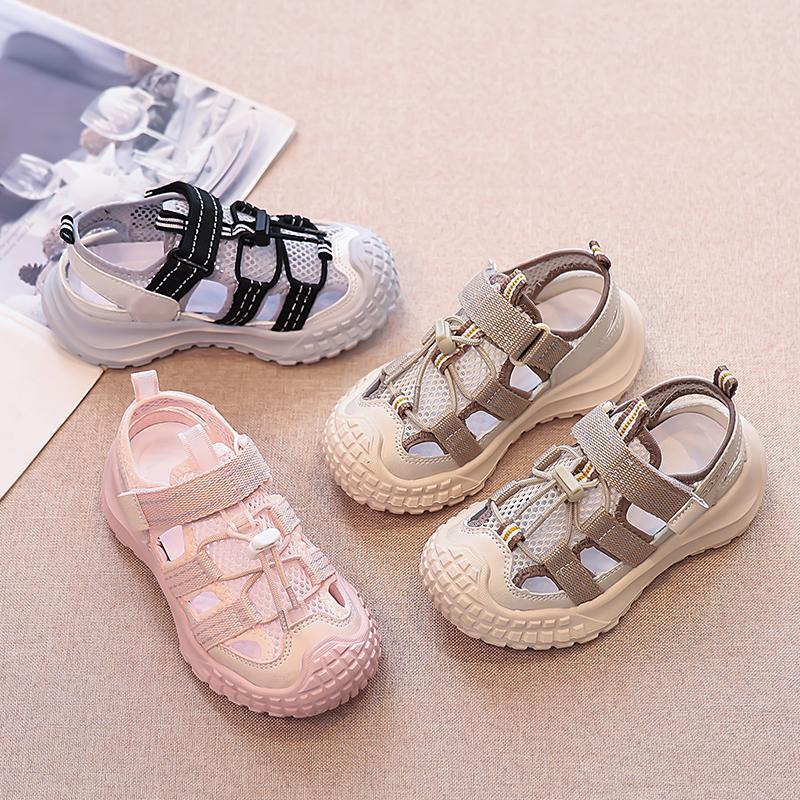 Children Sandals Mesh Breathable Girls Beach Shoes Casual Toes Capped 2025 Summer New Kids Sports Sandals Non-slip Hollowed-out