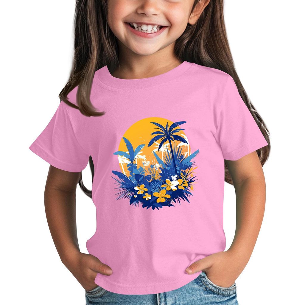 Children's Fashion Daily Printed Round Neck Short Sleeved Casual T-shirt Top