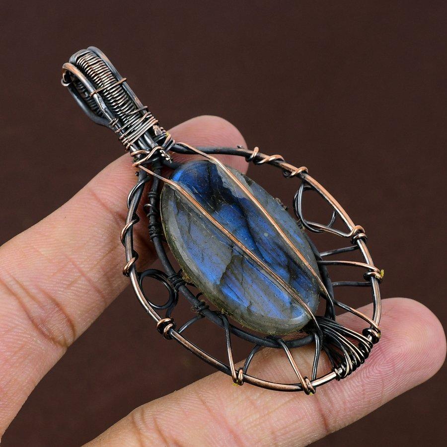 Russian Charoite Handmade Copper Wire Wrap Jewelry Pendant 3.15" A8A62