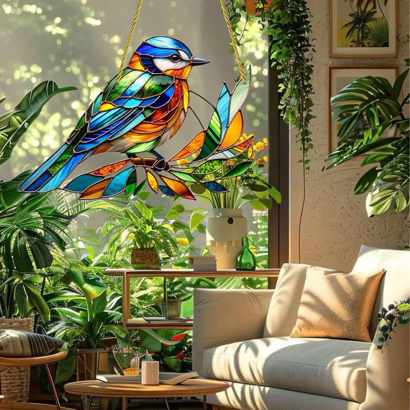 Bemalter Vogel Sonnenfänger zum Aufhängen am Fenster Niedlicher Vogel Sonnenfänger Heimdekoration 2D Acryl Vogel Ornament für Vogelliebhaber