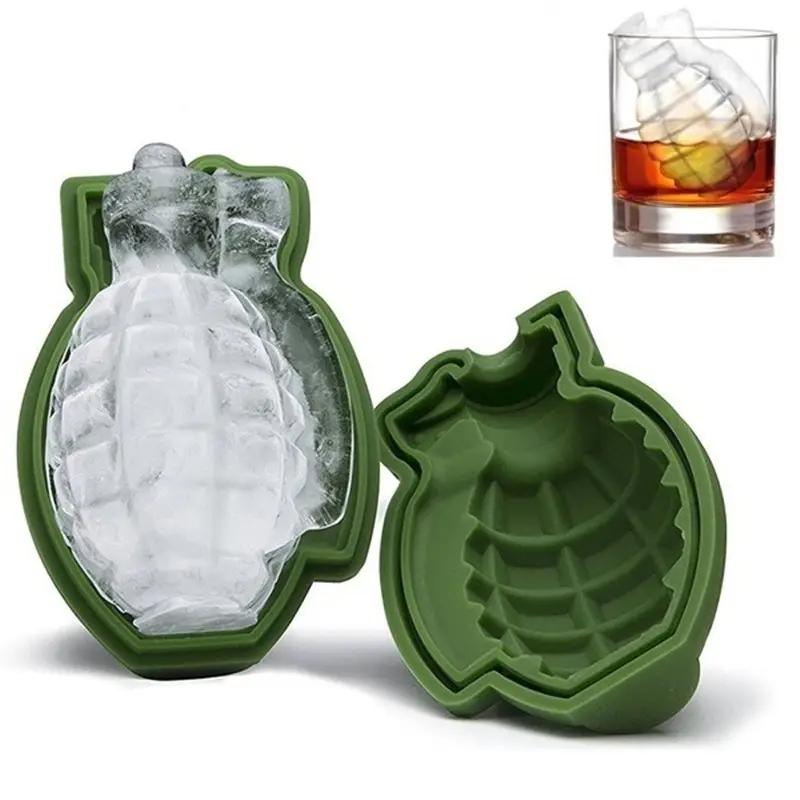 New 3D Grenade Shape Ice Cube Mold Maker Bar Party Silicone Trays Mold (Color: Army Green)