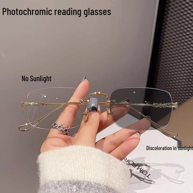 Rimless Anti-Blue Light Color-Changing Reading Glasses for Seniors
