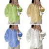 Women Tops V Neck Long Sleeve Pure Color Mid-length Pullover Tops with Asymmetrical Slit Curved Hem Loose Fit Versatile Casual Shirt