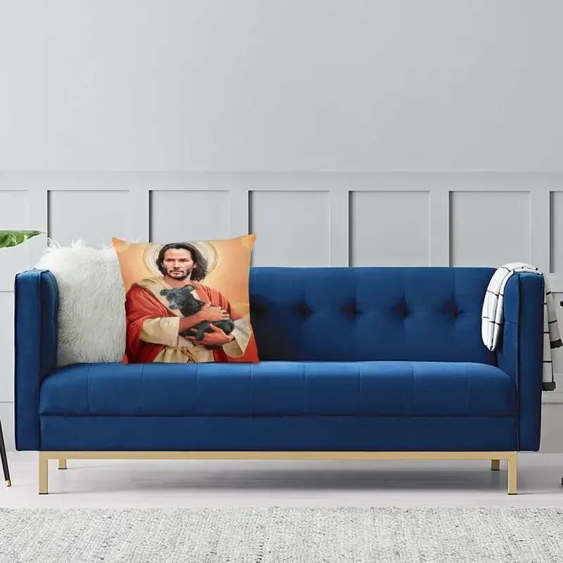 Nordic Modern Keanu Reeves Holding A Puppy Cushion Cover Polyester Saint Meme Jesus John Wick Pillow Case Sofa Home Decoration