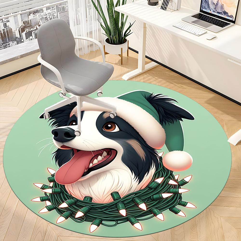 1PC Christmas Dog Office Round Area Rug,  Mat Suitable ForOffice, Under Office Chairs Bedroom Living Room Home Decor, Room Deco