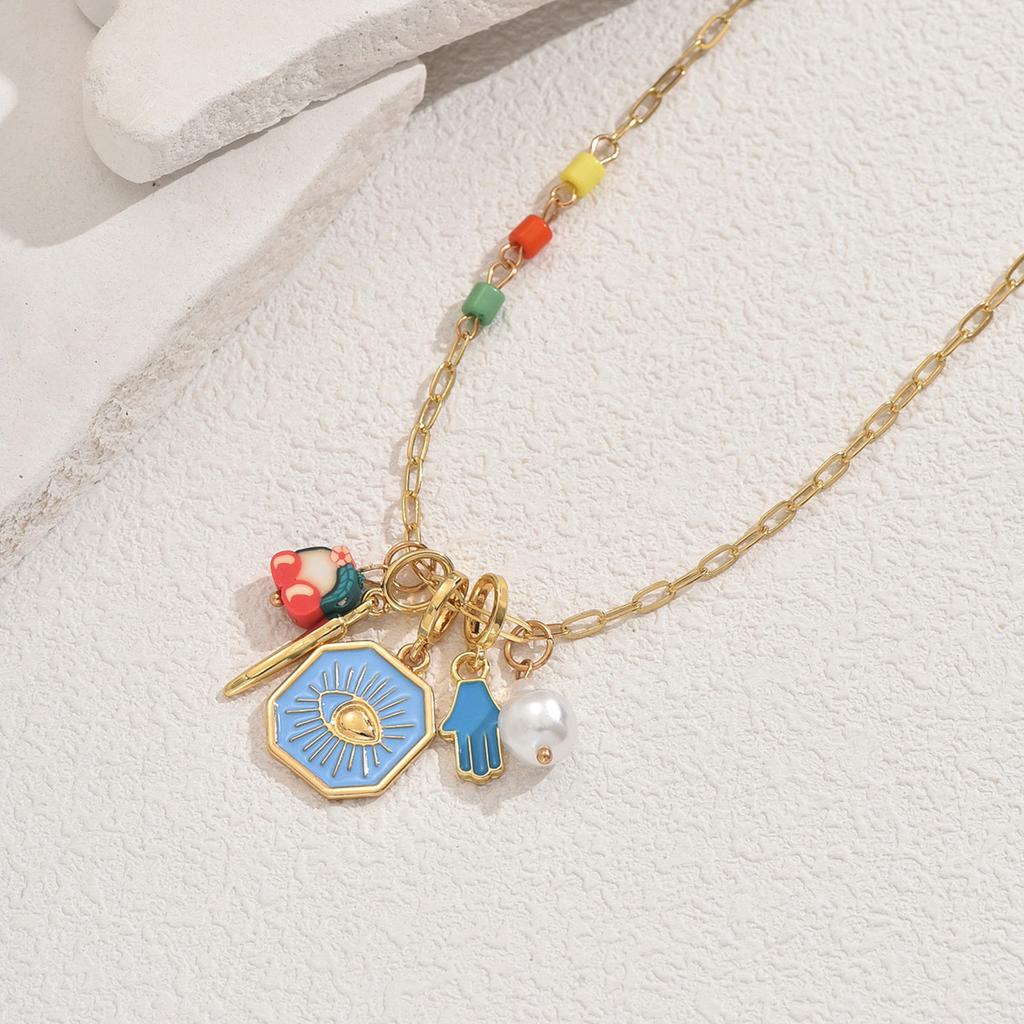 Hot Sale Women's Necklace Personality Devil's Eye Dripping Oil Design Pearl Pendant Chain Versatile Items