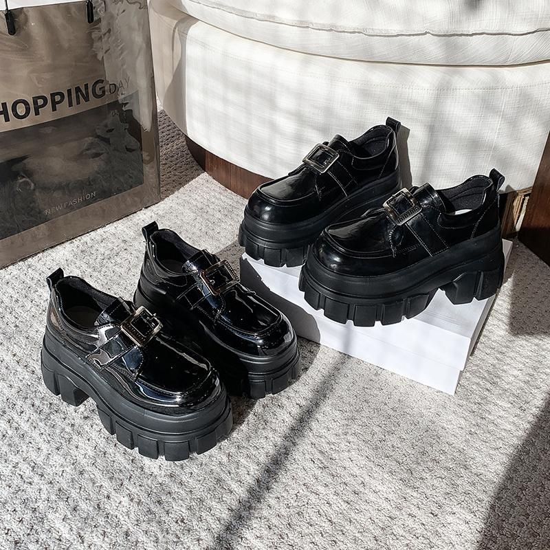 Fashion Spring Summer British Walker Shoes Women Patent Leather Platform Shoes High Platform Chunky Heel Pumps 9 cm zapatos de mujer