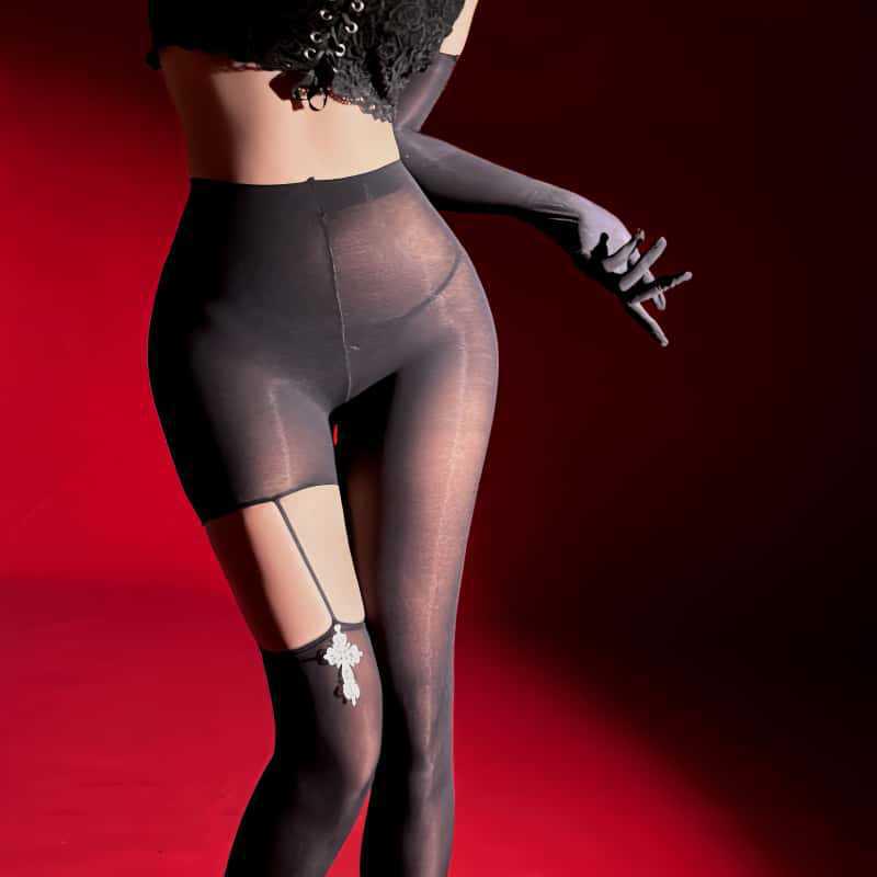 Pure Desire Irregular Cut-Out Cross Design Black Stockings - 100D Versatile Pantyhose One Size чёрный