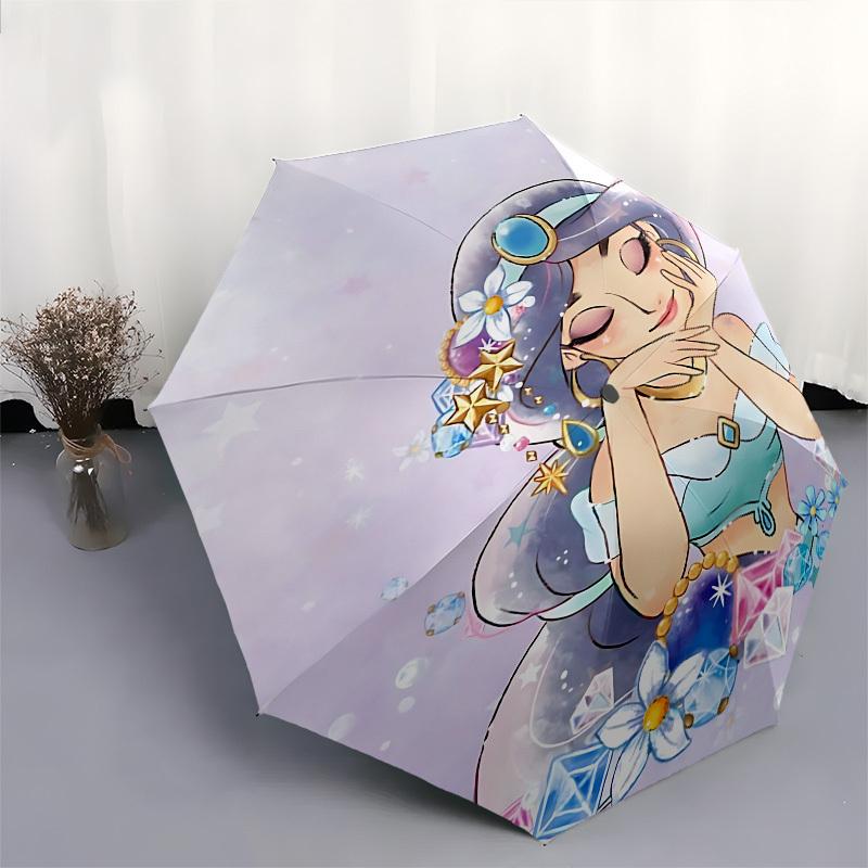 Princess Jasmine, Fantasy Themed Automatic Opening and Closing Umbrella, Brightly Colored 8-rib Portable Umbrella, Suitable for Men and Wome