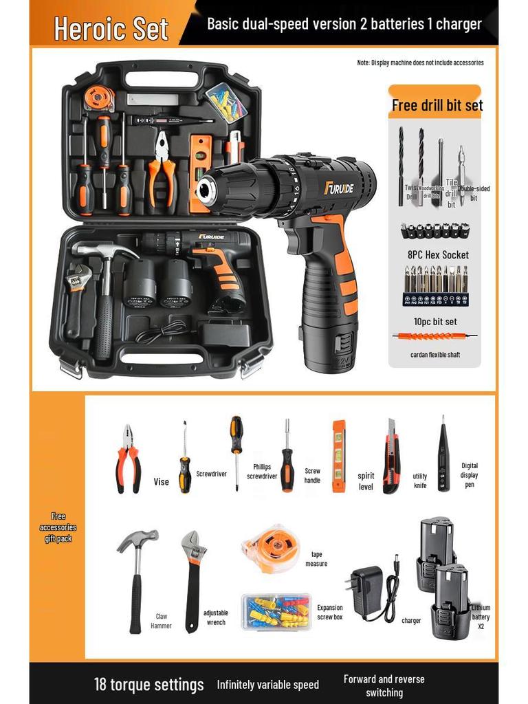 Wielofunkcyjny zestaw narzędzi elektrycznych z wiertarką i śrubokrętami