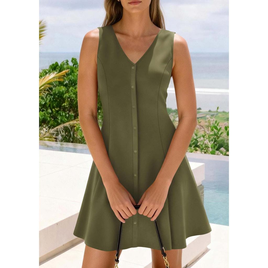 Women's Color Sleeveless Slim Fit Fashionable Long Dress