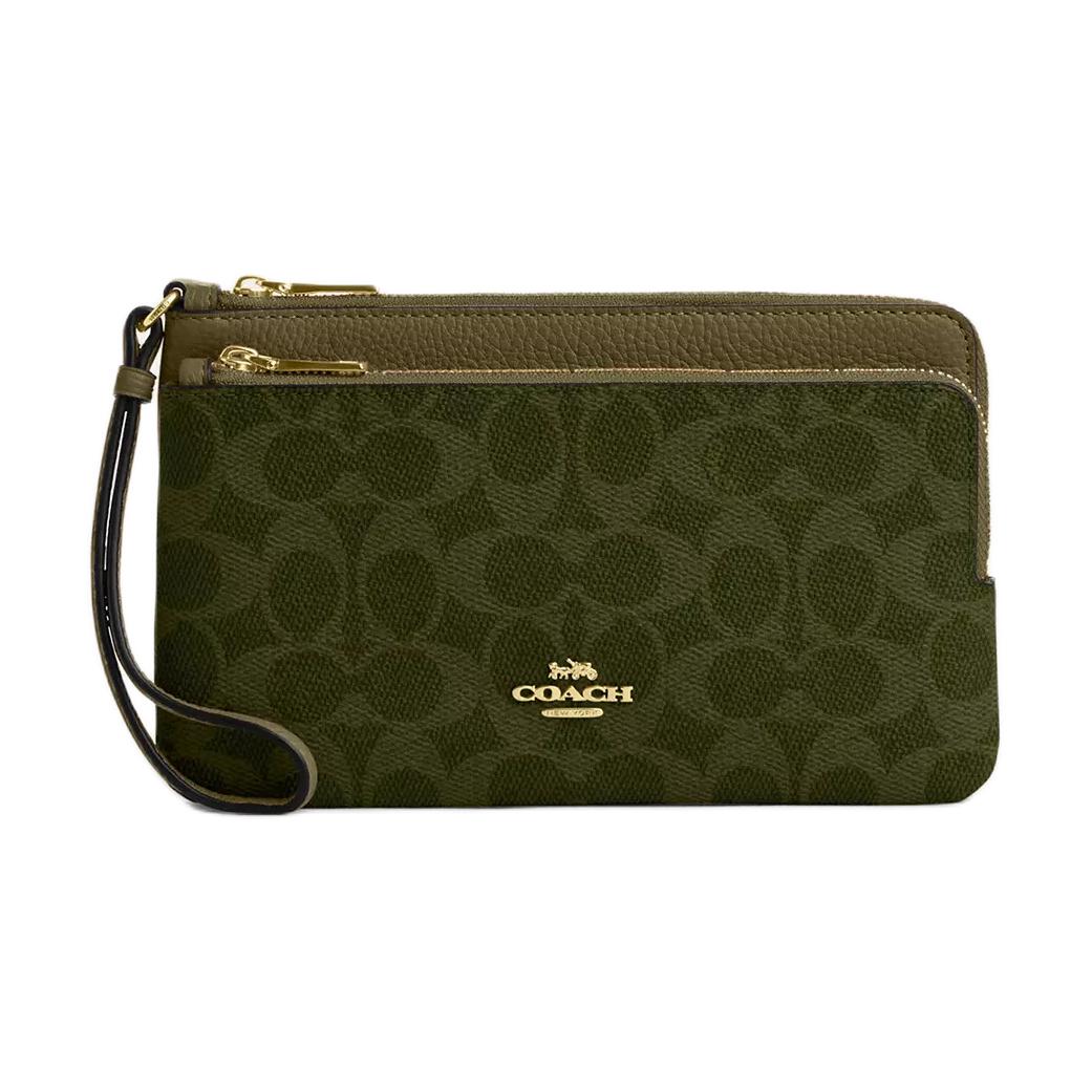 Coach Double Zip Wallet 20 Women Wallet Gold Olive-Green CX161-IMOLV Olive Green
