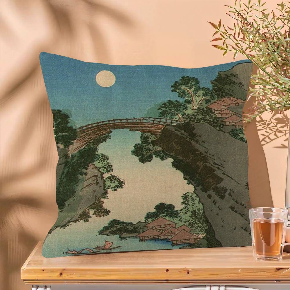 Vintage The Great Wave Katsushika Hokusai Office Cushion Pillowcase Car Cushion Cover45X45CM Lumbar Pillowcase Sofa Pillowcover